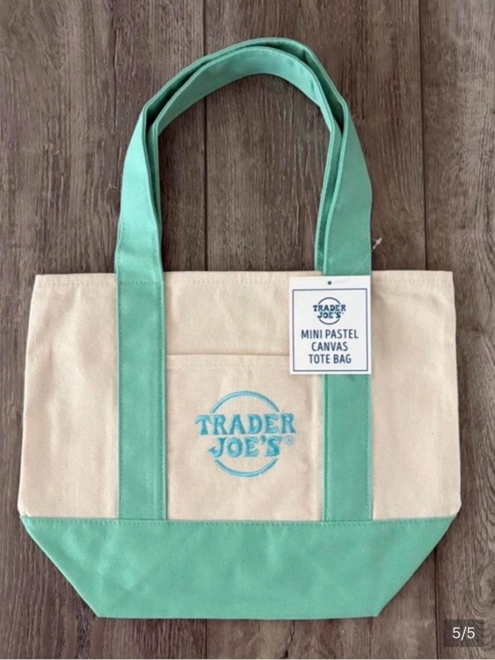 Trader Joe's Canvas Tote in Mint and Beige